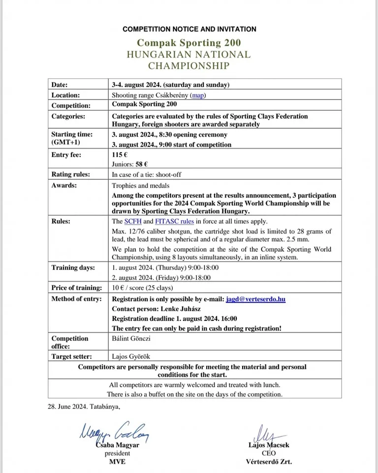 Otvoreno prvenstvo Mađarske u lovnom streljaštvu – Compak Sporting 200